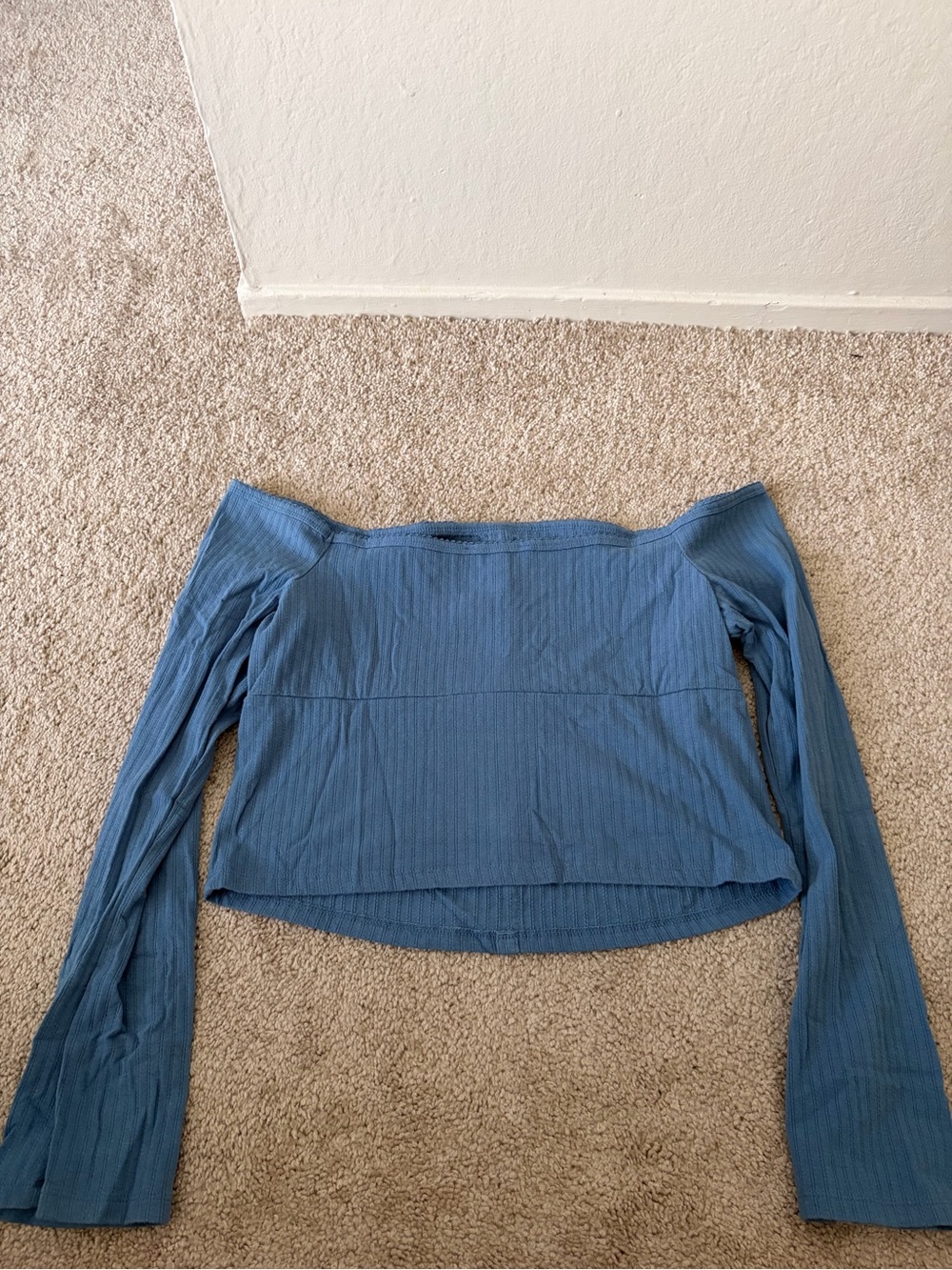 Forever 21 Blue Off-Shoulder Button-Front Ribbed Crop Top - Picture 3 of 3